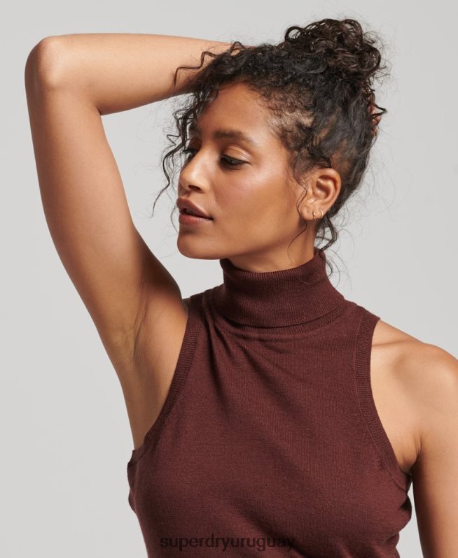 uy Superdry mujer chaleco studios merino con cuello vuelto marrón DT2N8Z4031 ropa