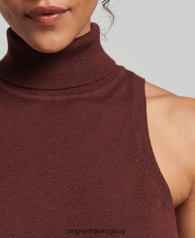 uy Superdry mujer chaleco studios merino con cuello vuelto marrón DT2N8Z4031 ropa