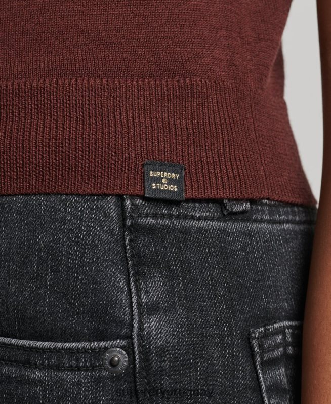 uy Superdry mujer chaleco studios merino con cuello vuelto marrón DT2N8Z4031 ropa
