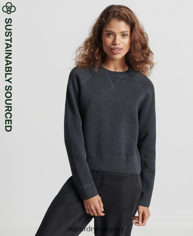uy Superdry mujer jersey básico de algodón orgánico negro DT2N8Z6642 ropa
