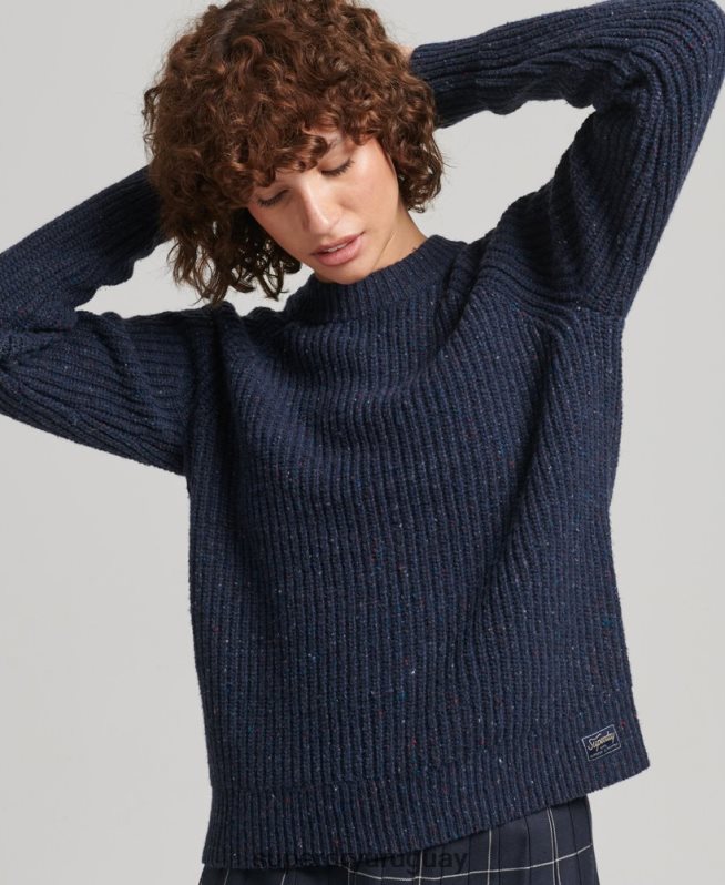 uy Superdry mujer jersey de canalé de tweed con cuello redondo Armada DT2N8Z3988 ropa