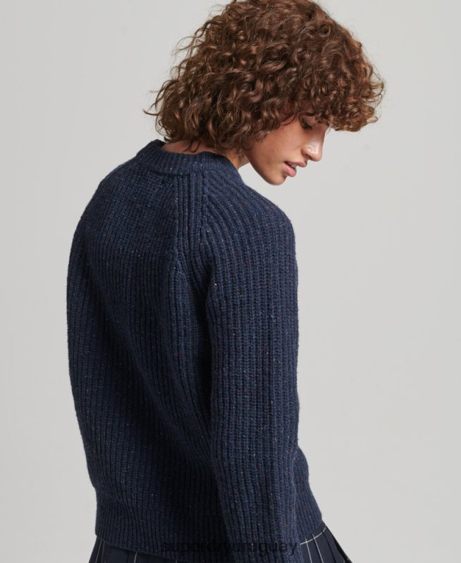uy Superdry mujer jersey de canalé de tweed con cuello redondo Armada DT2N8Z3988 ropa