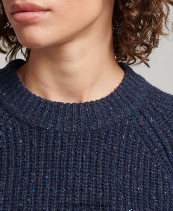 uy Superdry mujer jersey de canalé de tweed con cuello redondo Armada DT2N8Z3988 ropa