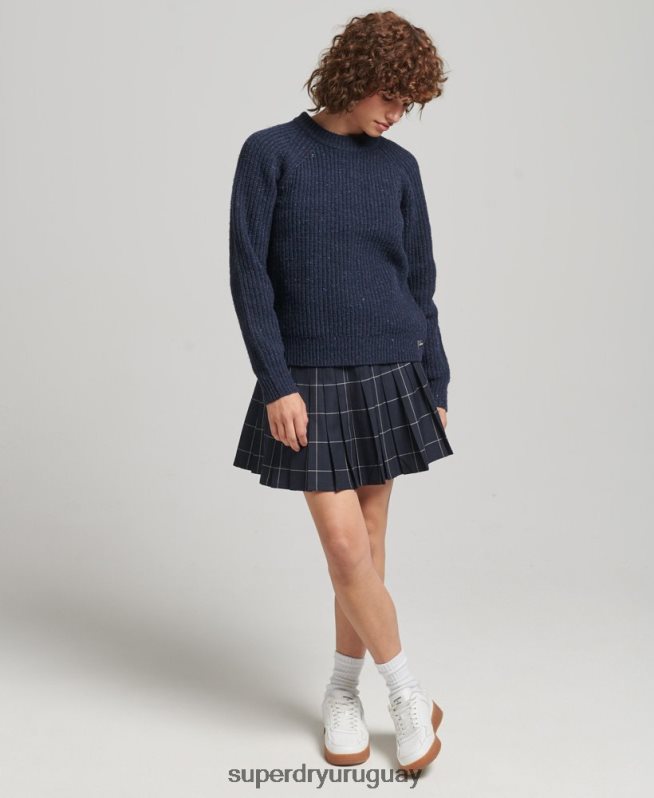 uy Superdry mujer jersey de canalé de tweed con cuello redondo Armada DT2N8Z3988 ropa