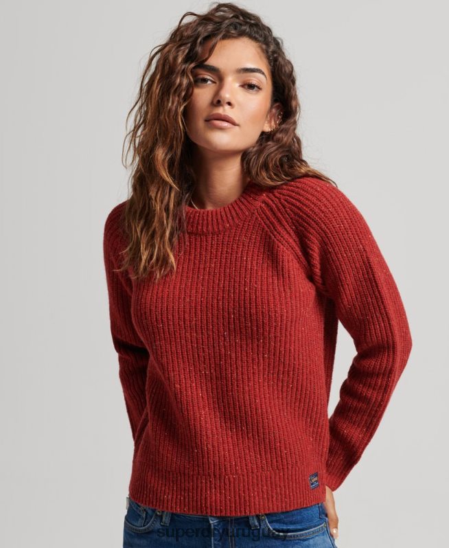 uy Superdry mujer jersey de canalé de tweed con cuello redondo rojo DT2N8Z3960 ropa