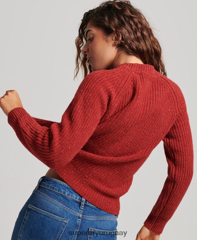 uy Superdry mujer jersey de canalé de tweed con cuello redondo rojo DT2N8Z3960 ropa