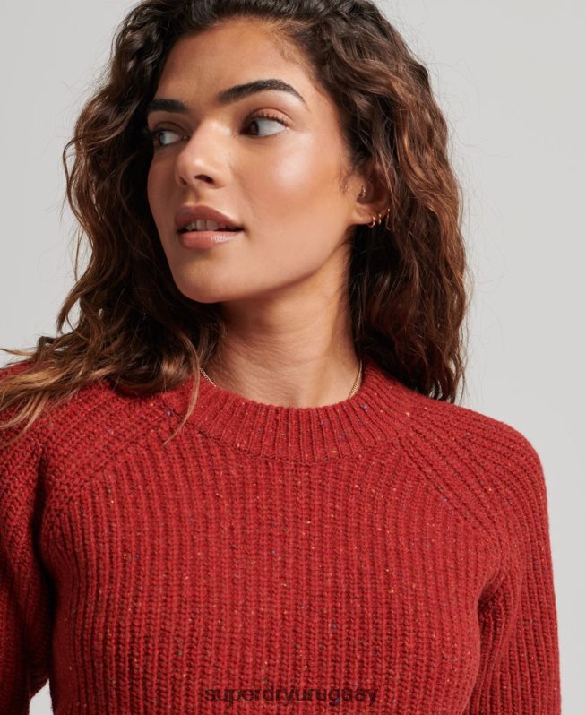 uy Superdry mujer jersey de canalé de tweed con cuello redondo rojo DT2N8Z3960 ropa