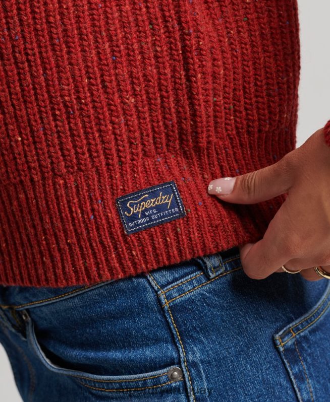 uy Superdry mujer jersey de canalé de tweed con cuello redondo rojo DT2N8Z3960 ropa