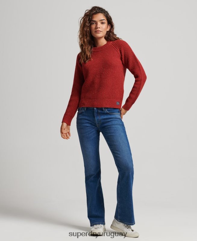 uy Superdry mujer jersey de canalé de tweed con cuello redondo rojo DT2N8Z3960 ropa