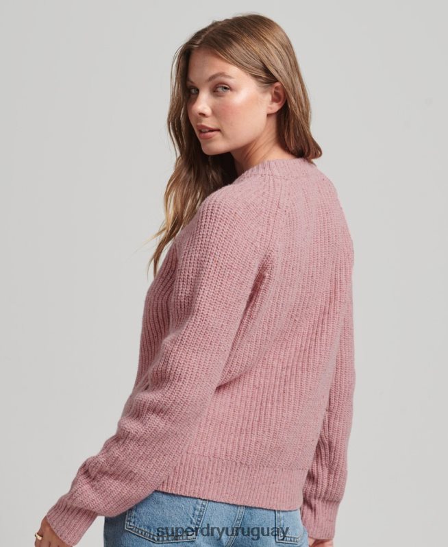 uy Superdry mujer jersey de canalé de tweed con cuello redondo rosa DT2N8Z3952 ropa