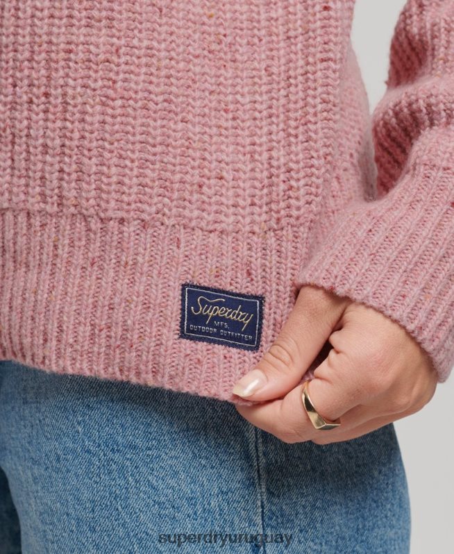 uy Superdry mujer jersey de canalé de tweed con cuello redondo rosa DT2N8Z3952 ropa