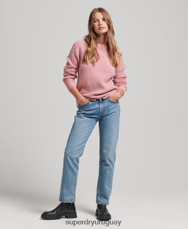 uy Superdry mujer jersey de canalé de tweed con cuello redondo rosa DT2N8Z3952 ropa