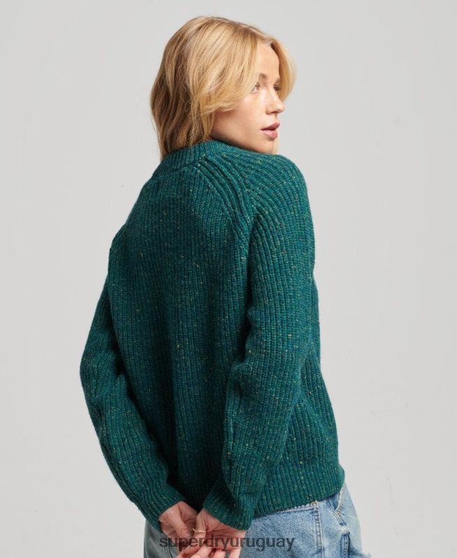 uy Superdry mujer jersey de canalé de tweed con cuello redondo verde DT2N8Z3953 ropa