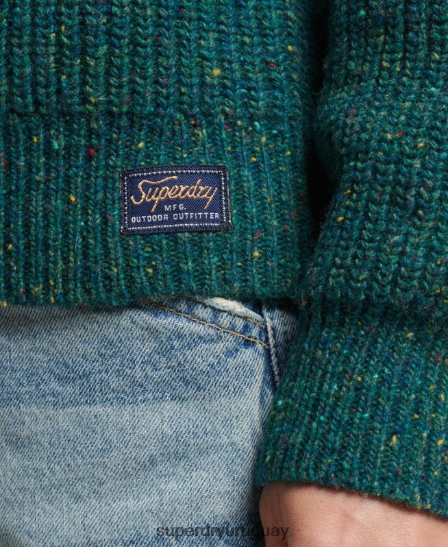 uy Superdry mujer jersey de canalé de tweed con cuello redondo verde DT2N8Z3953 ropa