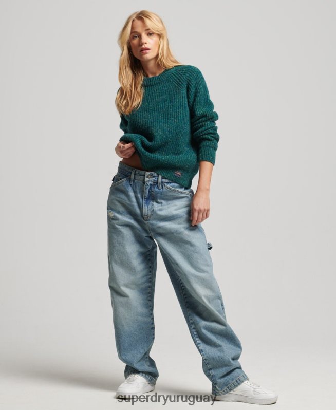 uy Superdry mujer jersey de canalé de tweed con cuello redondo verde DT2N8Z3953 ropa