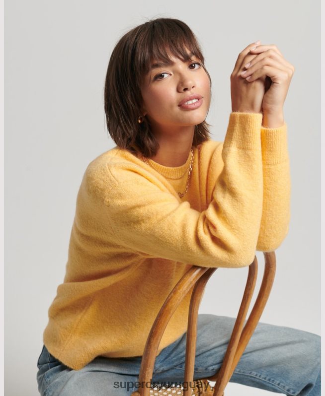 uy Superdry mujer jersey de cuello redondo supersuave esencial amarillo DT2N8Z3981 ropa