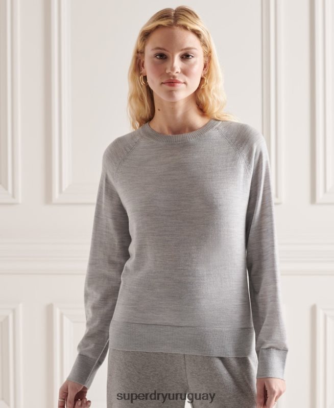 uy Superdry mujer jersey de lana merina gris claro DT2N8Z6657 ropa