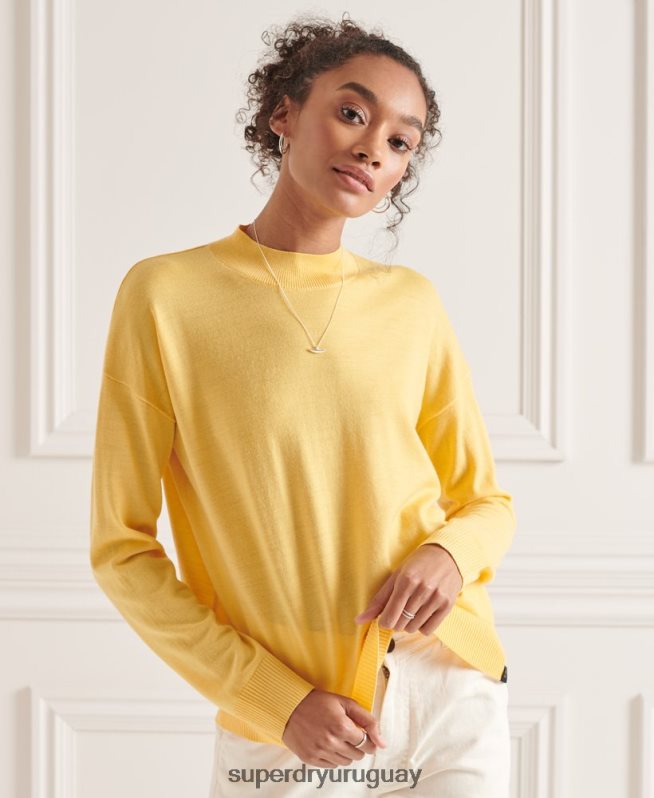 uy Superdry mujer jersey de merino con cuello alzado amarillo DT2N8Z6650 ropa