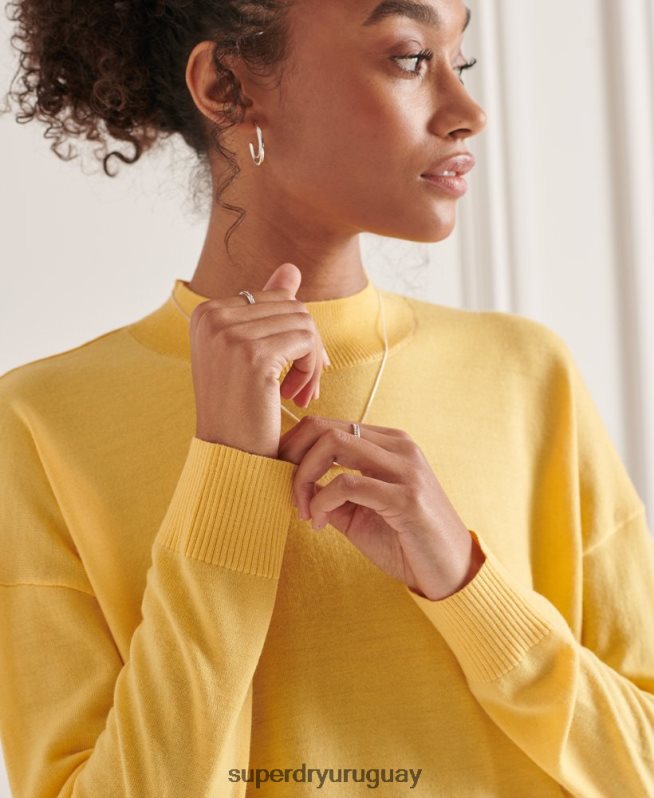 uy Superdry mujer jersey de merino con cuello alzado amarillo DT2N8Z6650 ropa