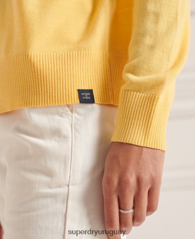 uy Superdry mujer jersey de merino con cuello alzado amarillo DT2N8Z6650 ropa