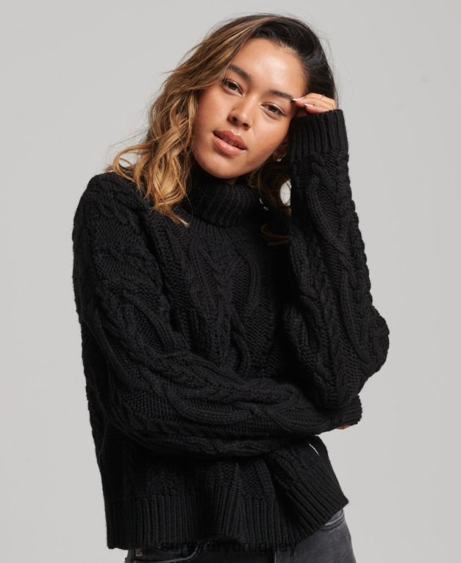 uy Superdry mujer jersey de ochos con cuello de polo negro DT2N8Z3976 ropa