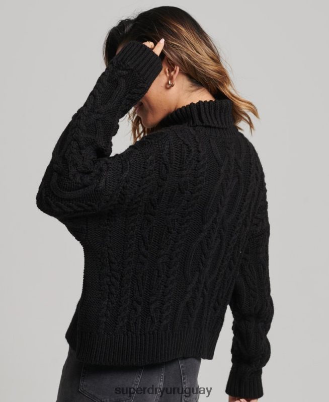 uy Superdry mujer jersey de ochos con cuello de polo negro DT2N8Z3976 ropa