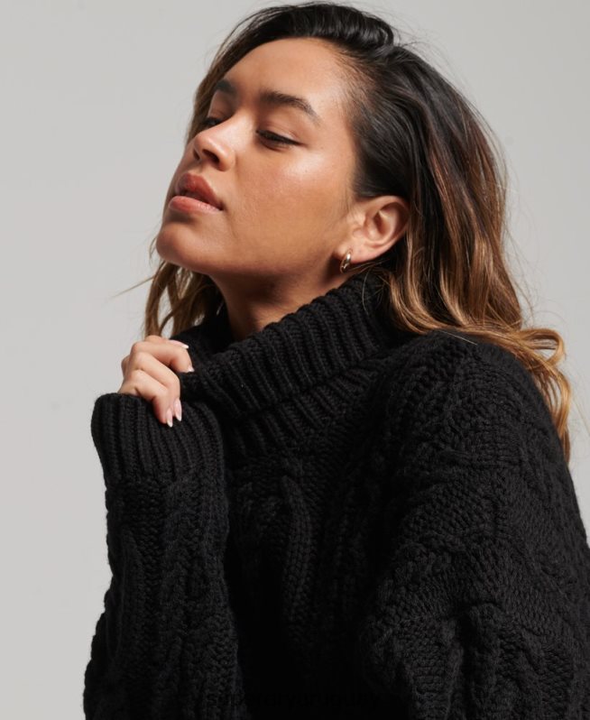 uy Superdry mujer jersey de ochos con cuello de polo negro DT2N8Z3976 ropa