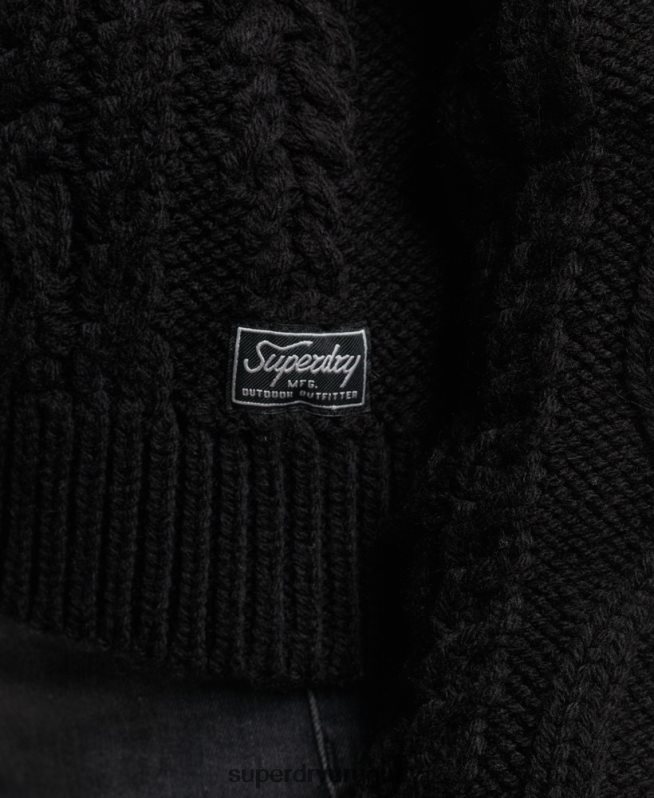 uy Superdry mujer jersey de ochos con cuello de polo negro DT2N8Z3976 ropa