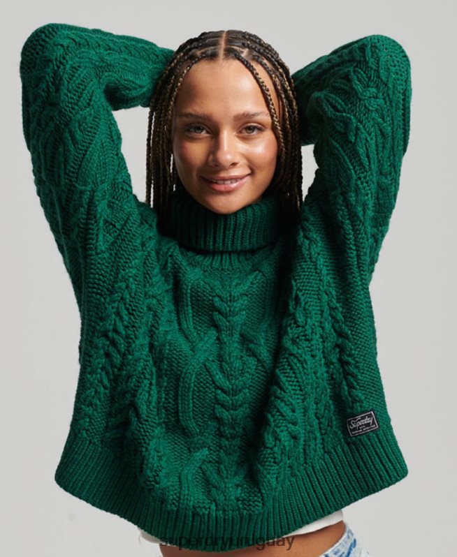 uy Superdry mujer jersey de ochos con cuello de polo verde DT2N8Z3966 ropa