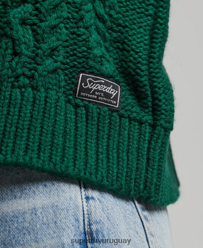 uy Superdry mujer jersey de ochos con cuello de polo verde DT2N8Z3966 ropa