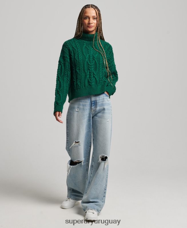 uy Superdry mujer jersey de ochos con cuello de polo verde DT2N8Z3966 ropa