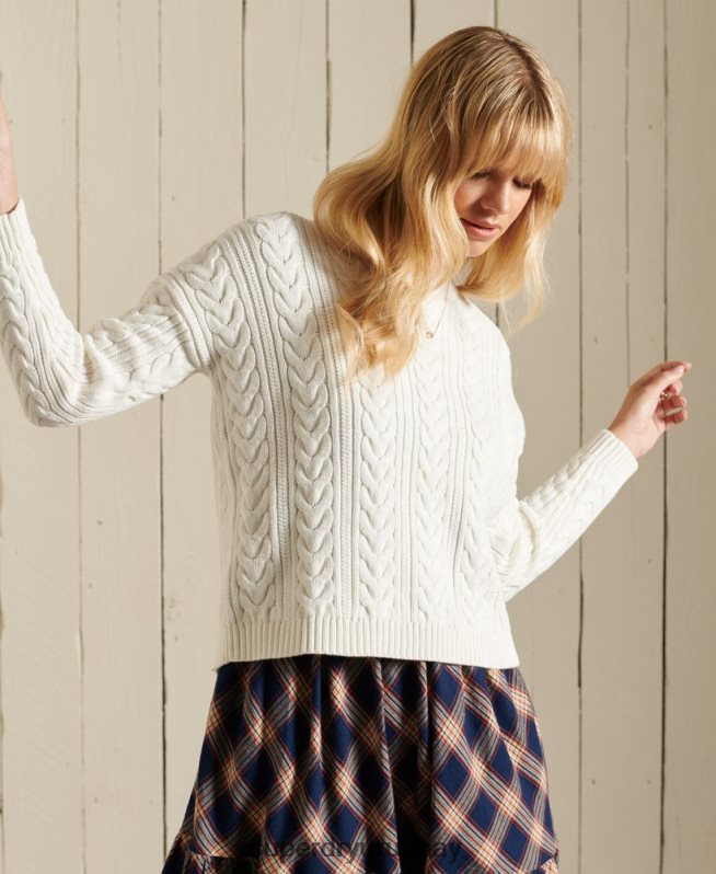 uy Superdry mujer jersey de ochos con hombros caídos blanco DT2N8Z4035 ropa