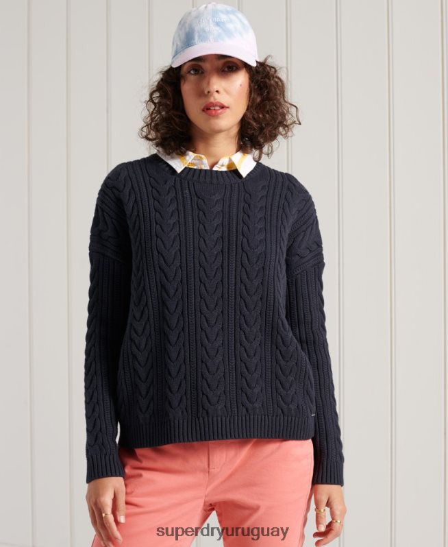 uy Superdry mujer jersey de ochos con hombros caídos y cuello redondo Armada DT2N8Z4028 ropa