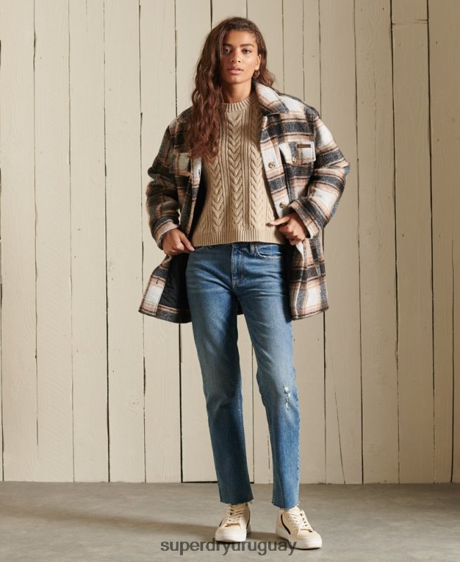 uy Superdry mujer jersey de ochos con hombros caídos y cuello redondo beige DT2N8Z4026 ropa