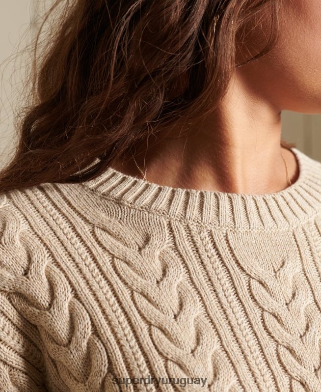 uy Superdry mujer jersey de ochos con hombros caídos y cuello redondo beige DT2N8Z4026 ropa