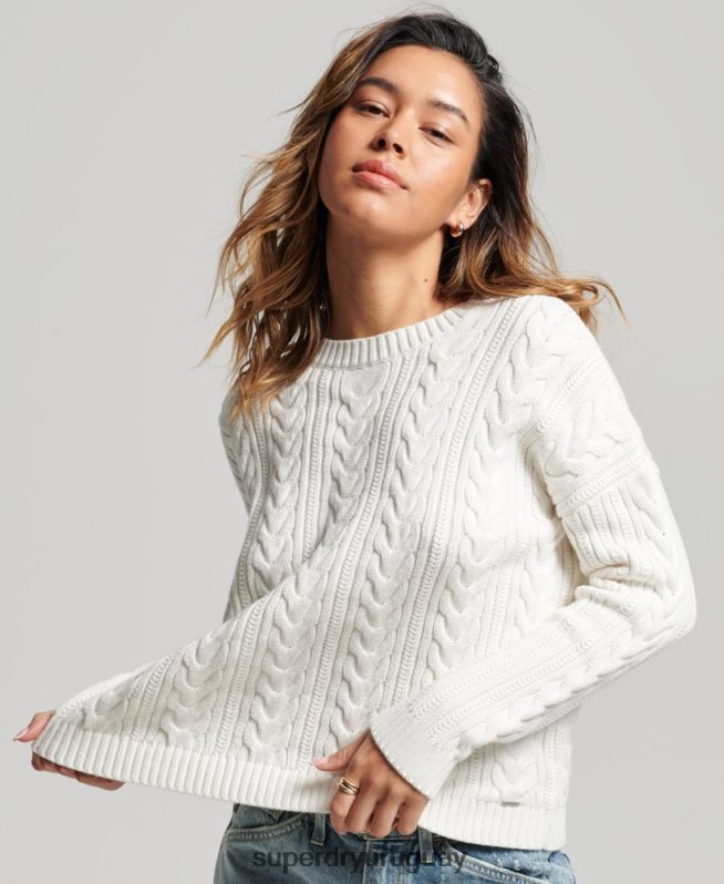 uy Superdry mujer jersey de ochos con hombros caídos y cuello redondo blanco DT2N8Z3959 ropa