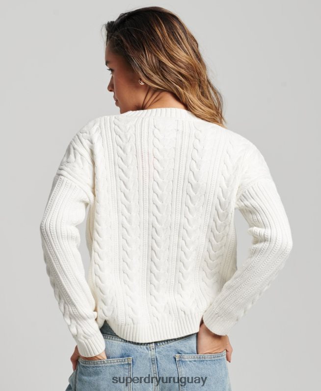 uy Superdry mujer jersey de ochos con hombros caídos y cuello redondo blanco DT2N8Z3959 ropa