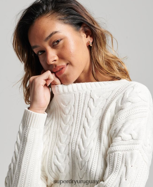 uy Superdry mujer jersey de ochos con hombros caídos y cuello redondo blanco DT2N8Z3959 ropa