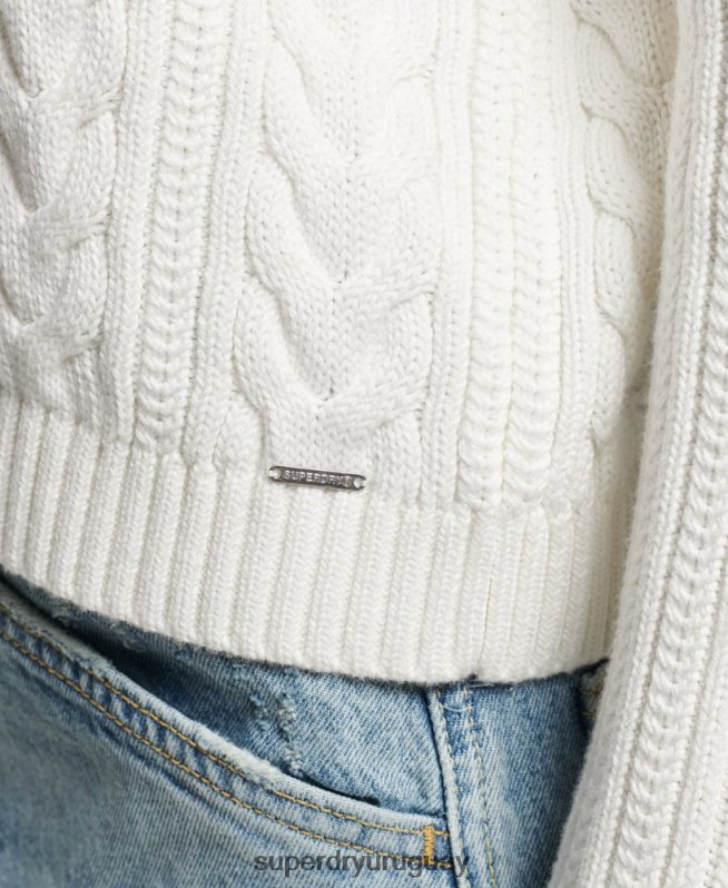 uy Superdry mujer jersey de ochos con hombros caídos y cuello redondo blanco DT2N8Z3959 ropa