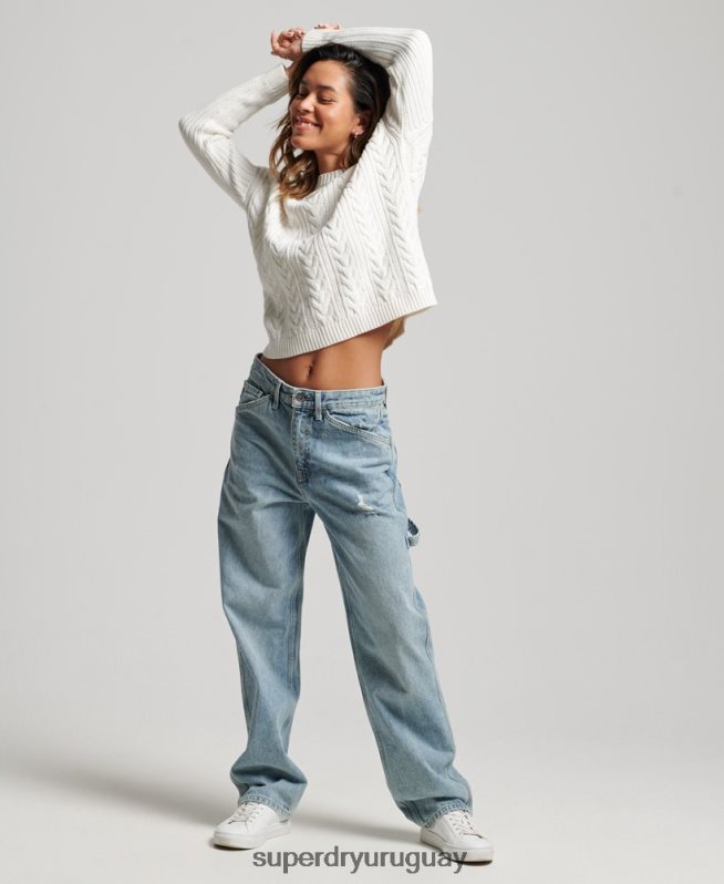 uy Superdry mujer jersey de ochos con hombros caídos y cuello redondo blanco DT2N8Z3959 ropa