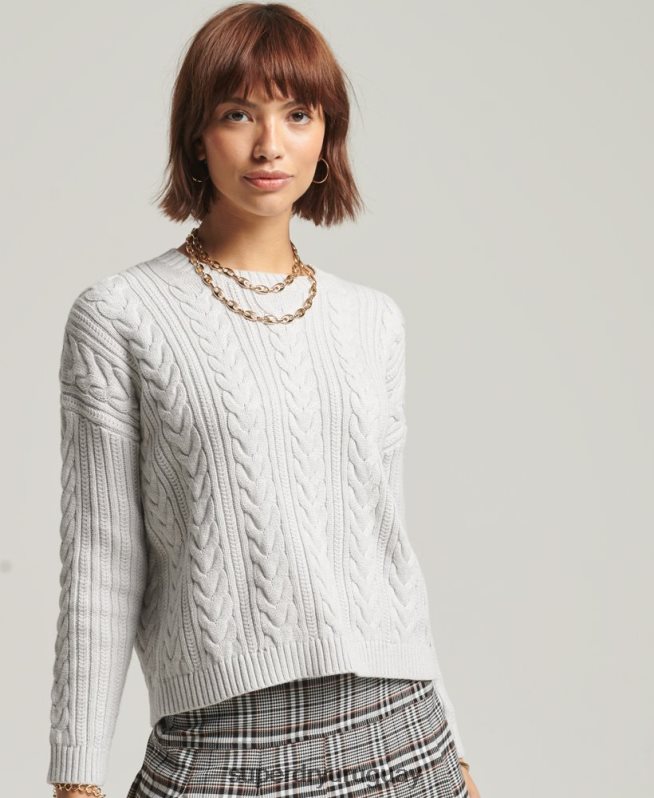 uy Superdry mujer jersey de ochos con hombros caídos y cuello redondo gris claro DT2N8Z4024 ropa