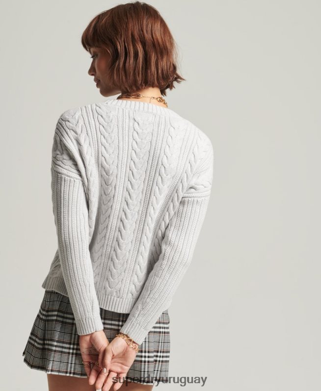 uy Superdry mujer jersey de ochos con hombros caídos y cuello redondo gris claro DT2N8Z4024 ropa