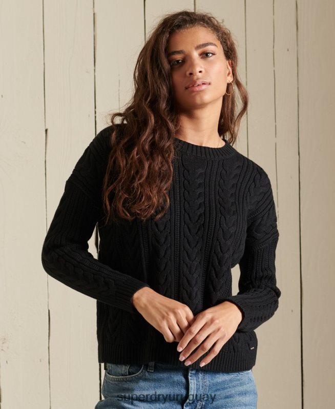 uy Superdry mujer jersey de ochos con hombros caídos y cuello redondo negro DT2N8Z3995 ropa
