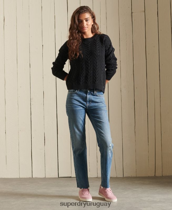 uy Superdry mujer jersey de ochos con hombros caídos y cuello redondo negro DT2N8Z3995 ropa