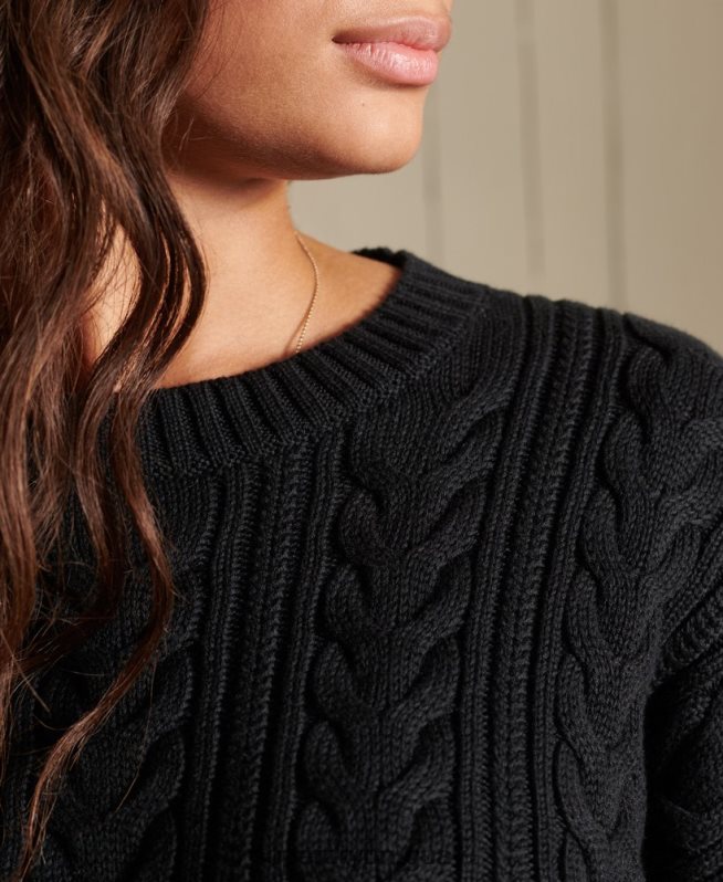 uy Superdry mujer jersey de ochos con hombros caídos y cuello redondo negro DT2N8Z3995 ropa