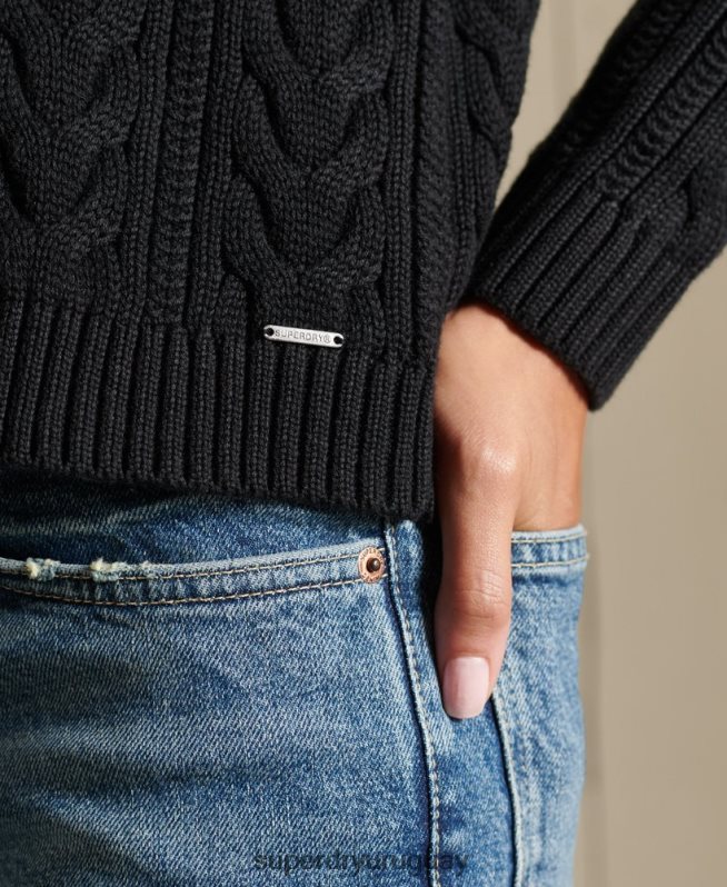 uy Superdry mujer jersey de ochos con hombros caídos y cuello redondo negro DT2N8Z3995 ropa