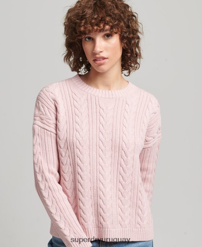uy Superdry mujer jersey de ochos con hombros caídos y cuello redondo rosa DT2N8Z3970 ropa