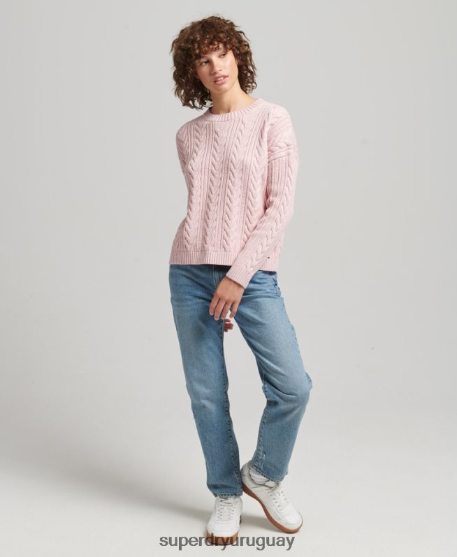 uy Superdry mujer jersey de ochos con hombros caídos y cuello redondo rosa DT2N8Z3970 ropa