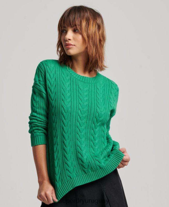 uy Superdry mujer jersey de ochos con hombros caídos y cuello redondo verde DT2N8Z3993 ropa
