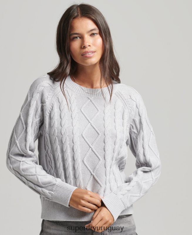 uy Superdry mujer jersey de ochos de algodón gris claro DT2N8Z4040 ropa